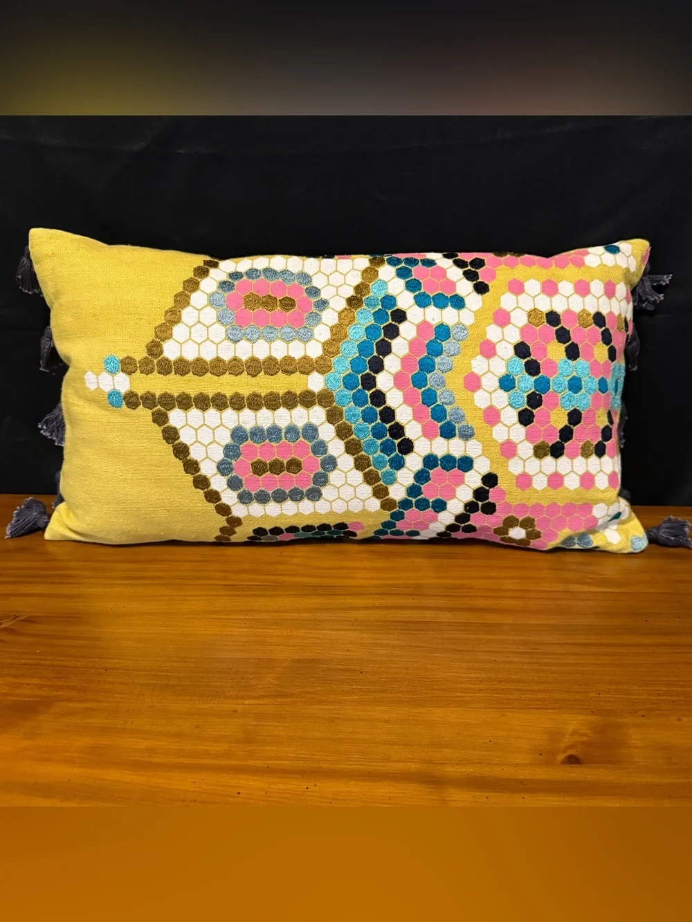 West Elm Throw Pillow Modern Colorblock Lumbar Textured Embroidered 12